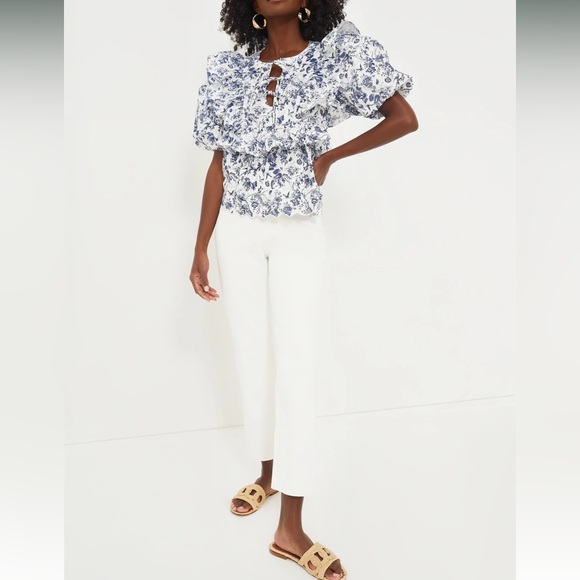Tuckernuck Hyacinth House Navy Floral Ruffle Nadia Blouse Size Small NEW - Picture 3 of 11
